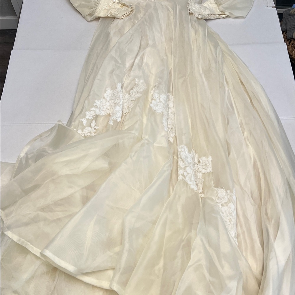 HANDMADE VINTAGE LONG LACE-UP  COTTAGECORE BOHO WEDDING GOWN 60’s/70’s - Picture 12 of 17